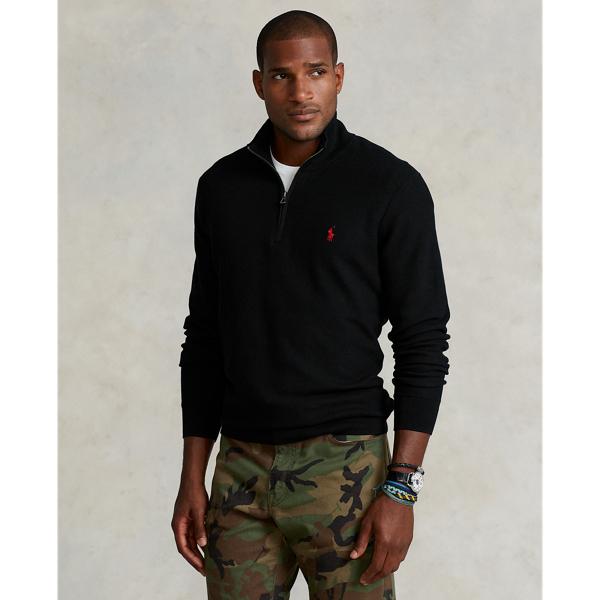 Polo Black Mesh-Knit Cotton Quarter-Zip Sweater Big & Tall 1