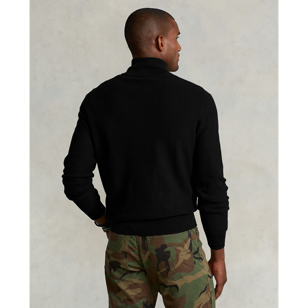 Polo Black Mesh-Knit Cotton Quarter-Zip Sweater Big & Tall 5