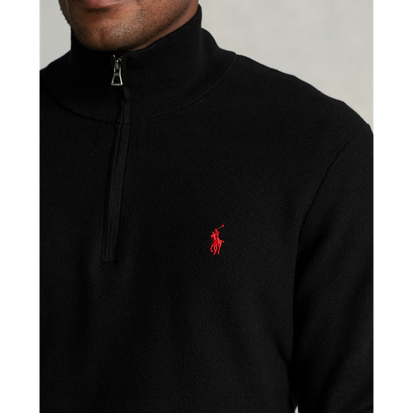 Polo Black Mesh-Knit Cotton Quarter-Zip Sweater Big & Tall 6