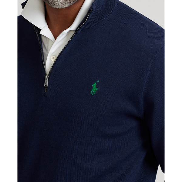 Refined Navy Cotton Quarter-Zip Jumper Polo Golf 6