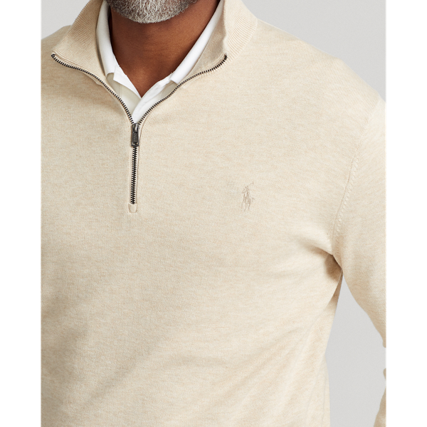Oatmeal Heather Cotton Quarter-Zip Jumper Polo Golf 6