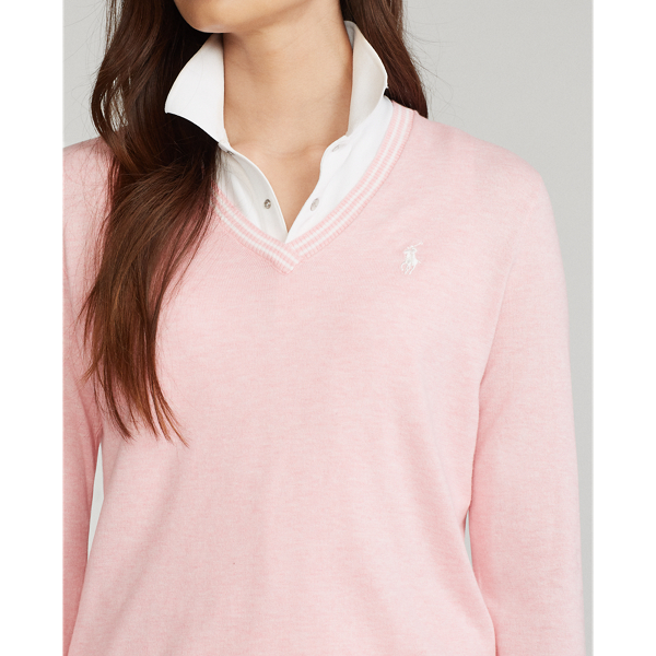 Carmel Pink/White Cotton V-Neck Golf Jumper Ralph Lauren Golf 6