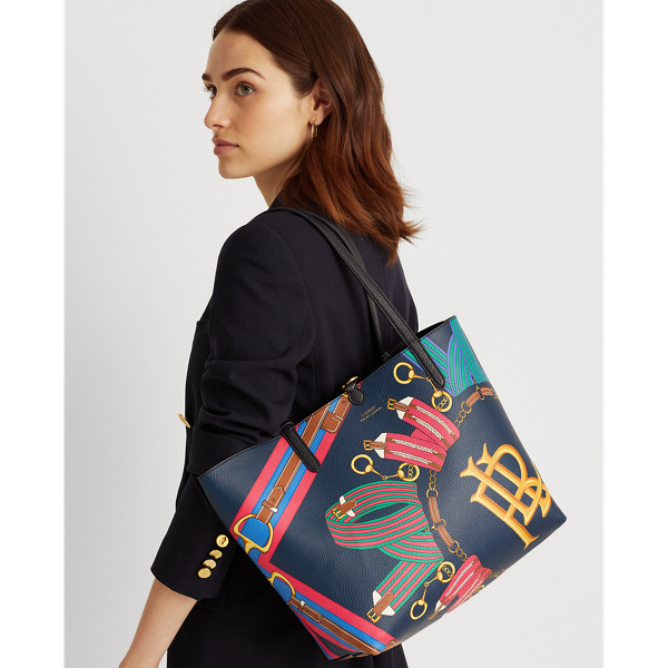 Equestrian Belt/ Navy Faux-Leather Reversible Tote Lauren 9