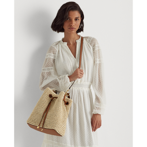 Natural/Lauren Tan Crochet-Straw Debby Drawstring Bag Lauren 7