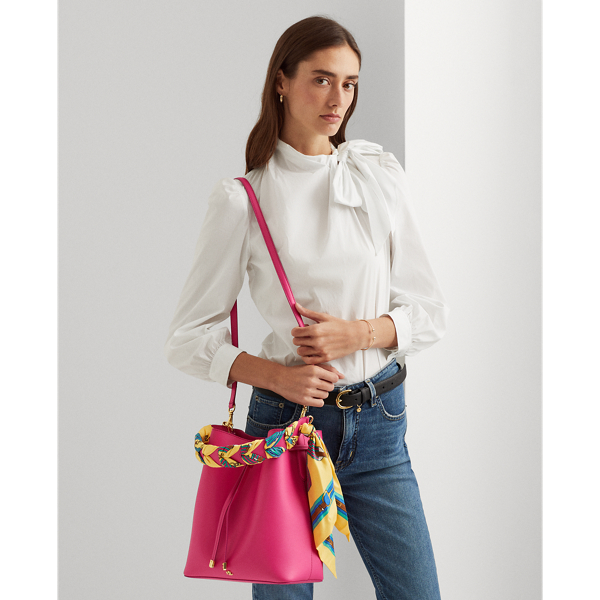 Bright Pink Print-Scarf Debby Drawstring Bag Lauren 8