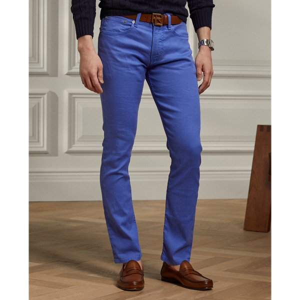 Washed Flag Blue Slim Fit Linen-Cotton Stretch Jean Purple Label 4