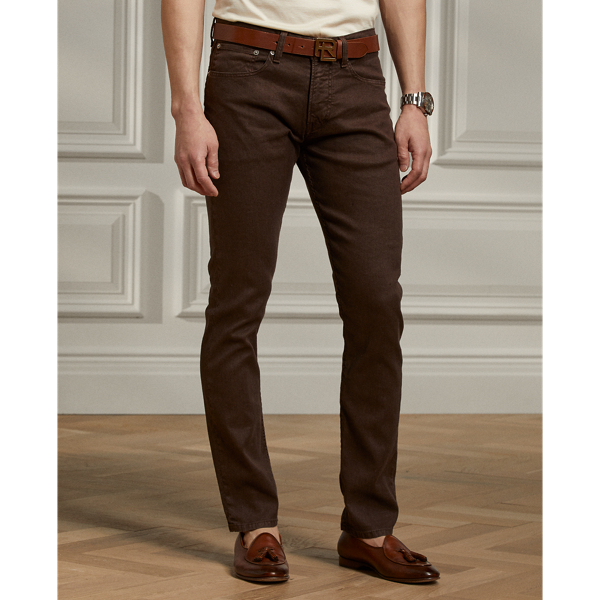 Luggage Brown Slim Fit Linen-Cotton Stretch Jean Purple Label 4