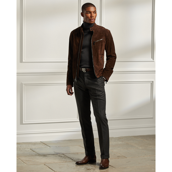 Luggage Brown Suede Biker Jacket Purple Label 3