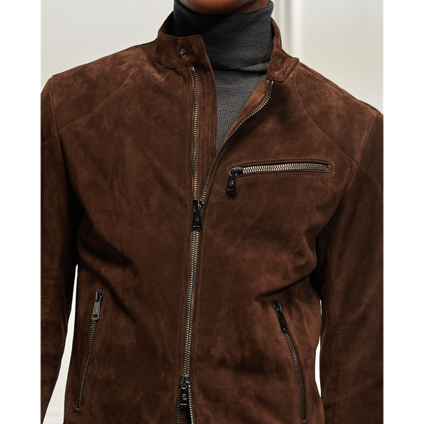Luggage Brown Suede Biker Jacket Purple Label 5