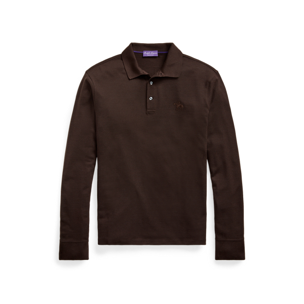 Wool Piqu&eacute; Long-Sleeve Polo Shirt Purple Label 1
