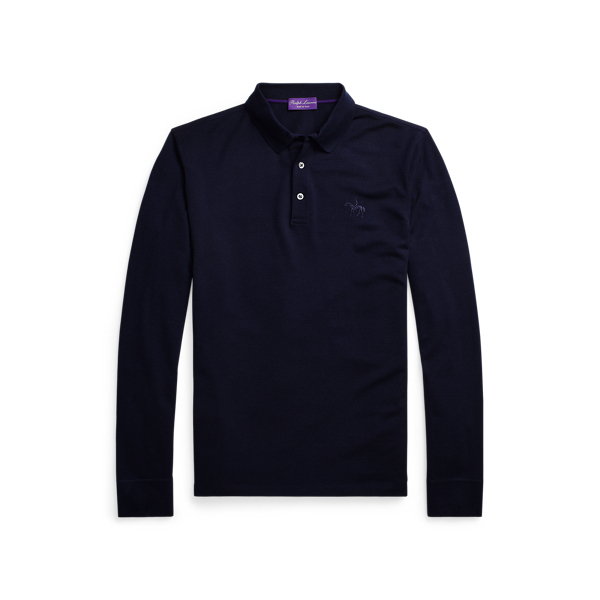Wool Piqu&eacute; Long-Sleeve Polo Shirt Purple Label 1