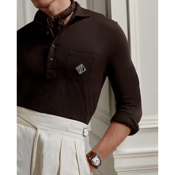 Dark Luggage Brown Custom Slim Fit Monogram Polo Shirt Purple Label 6