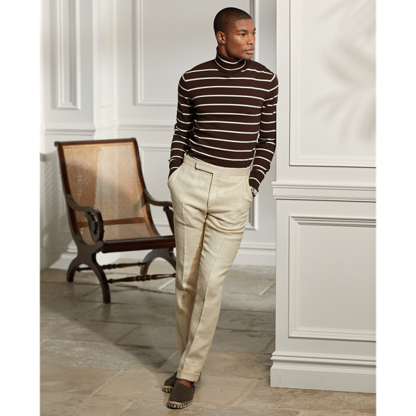 Luggage Brown/Cream Striped Cashmere Roll Neck Jumper Purple Label 3