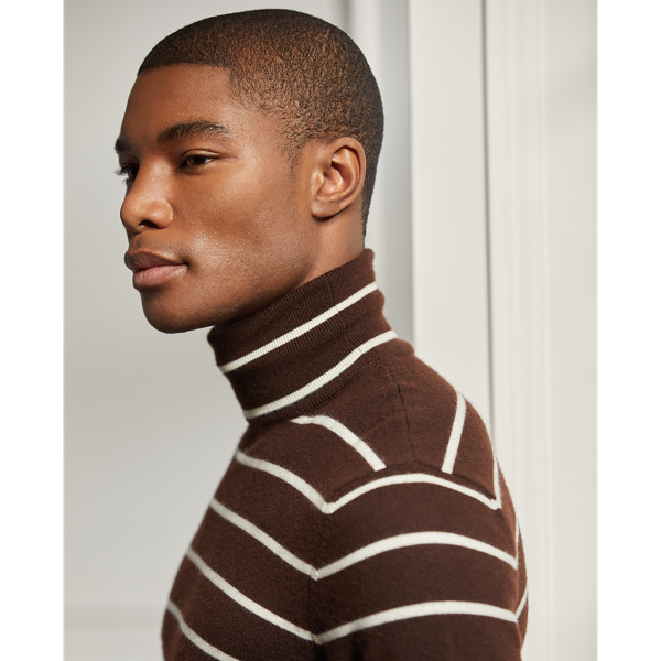 Luggage Brown/Cream Striped Cashmere Roll Neck Jumper Purple Label 5