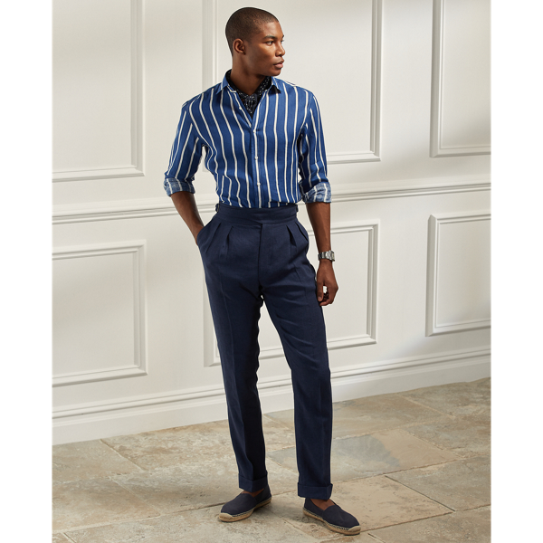 Royal / White Striped Linen Shirt Purple Label 4