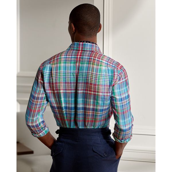 Pink Multi Plaid Linen Shirt Purple Label 5