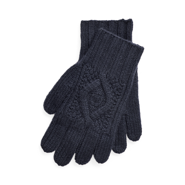 Classic Chairman Navy Hand-Knit Cable Cashmere Gloves Purple Label 1