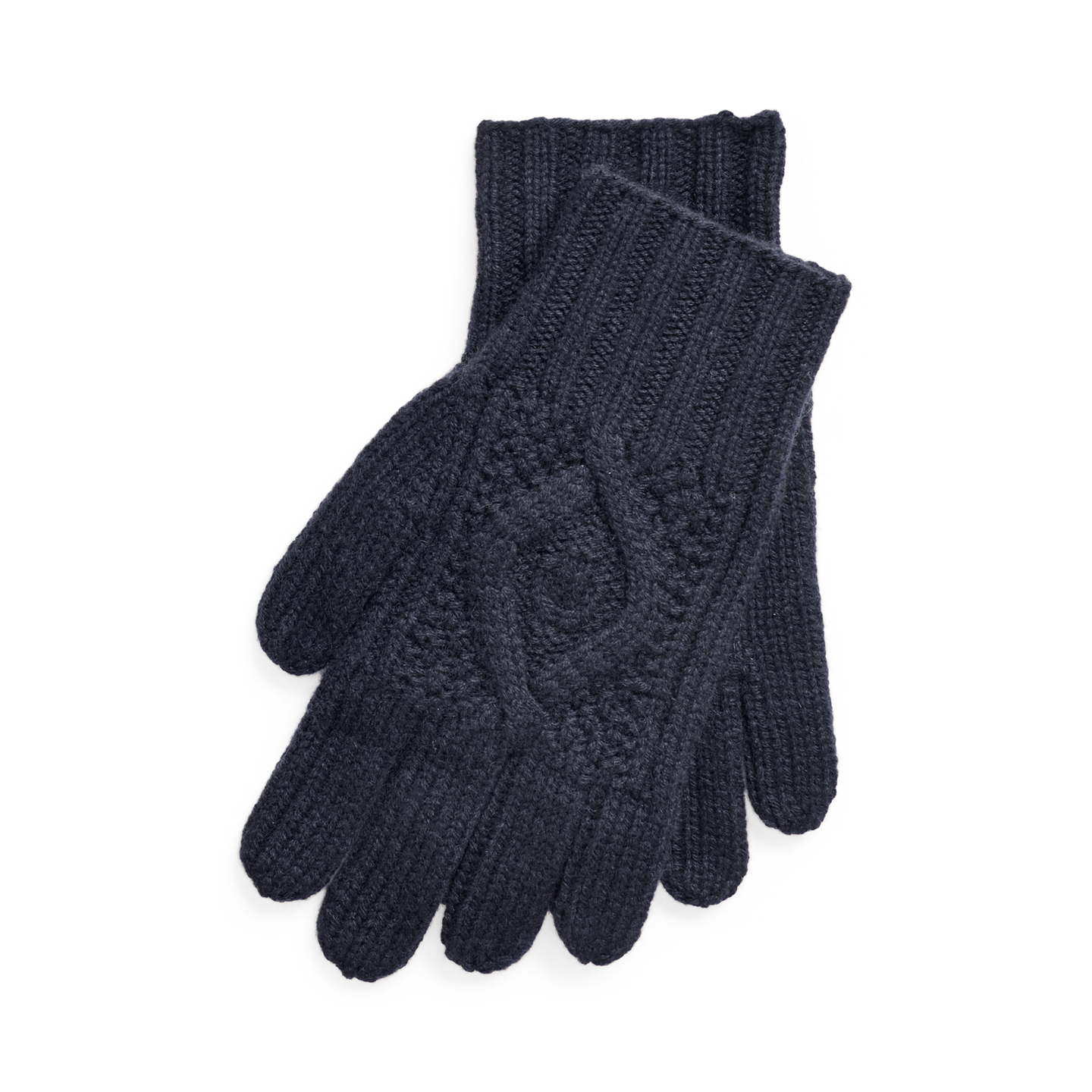 Мужские перчатки Ralph Lauren Hand-Knit Cable Cashmere Gloves, цвет: Тёмно-синий — фото 2