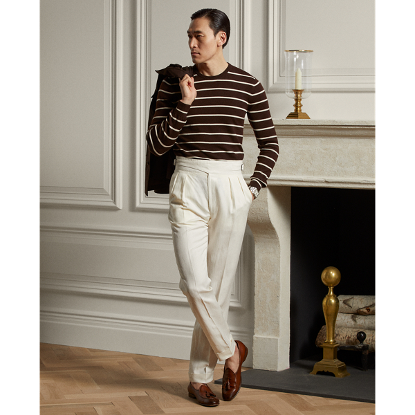 Luggage Brown/Cream Striped Cashmere Crewneck Jumper Purple Label 4