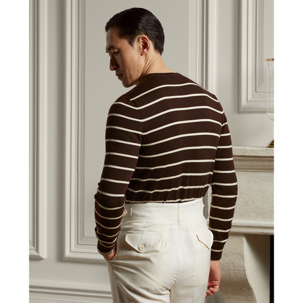 Luggage Brown/Cream Striped Cashmere Crewneck Jumper Purple Label 5