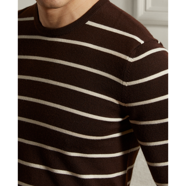 Luggage Brown/Cream Striped Cashmere Crewneck Jumper Purple Label 6