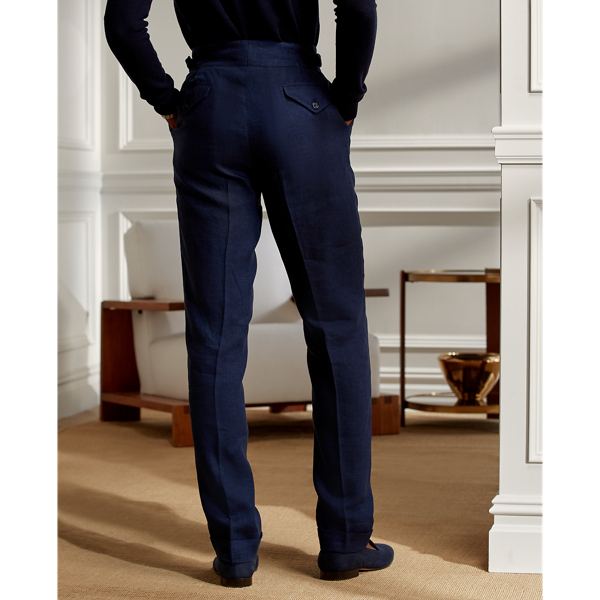 Dark Navy Buckled Linen-Silk Trouser Purple Label 5