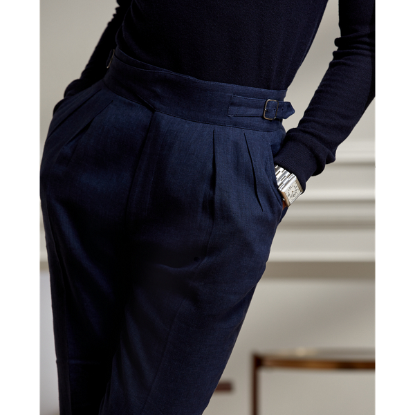 Dark Navy Buckled Linen-Silk Trouser Purple Label 6