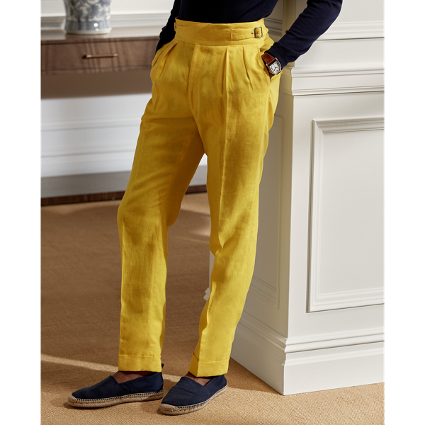 Classic Lemon Yellow Buckled Linen Trouser Purple Label 4