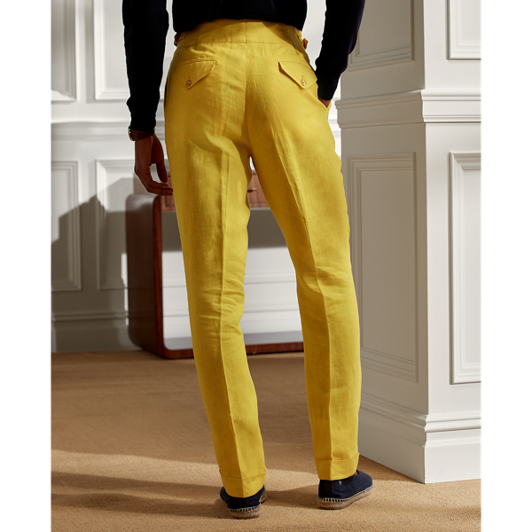 Classic Lemon Yellow Buckled Linen Trouser Purple Label 5