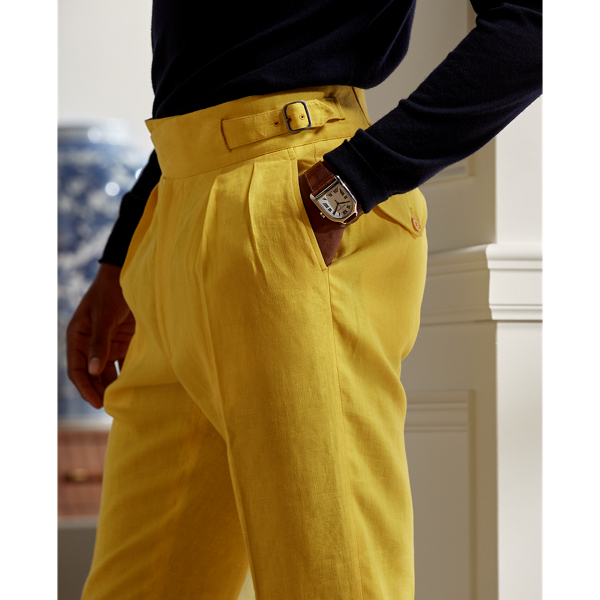 Classic Lemon Yellow Buckled Linen Trouser Purple Label 6