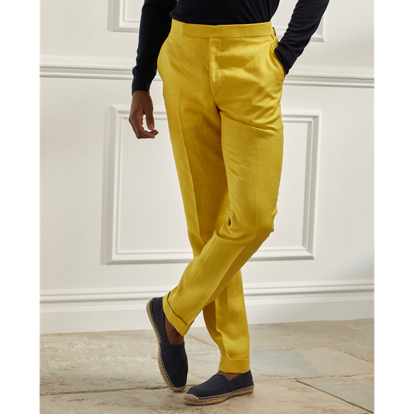 Classic Lemon Yellow Gregory Hand-Tailored Linen Suit Trouser Purple Label 4