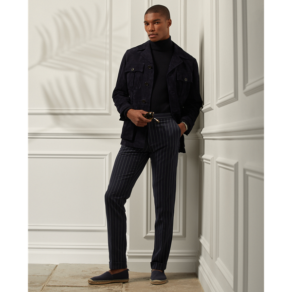 Navy/Cream Gregory Striped Twill Suit Trouser Purple Label 7