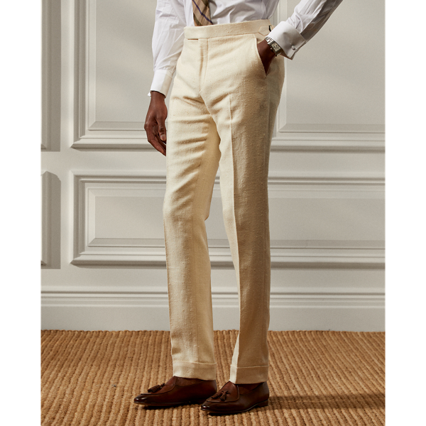Cream Gregory Silk-Linen Herringbone Trouser Purple Label 4