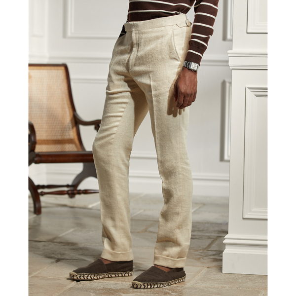 Cream Gregory Silk-Linen Herringbone Trouser Purple Label 5