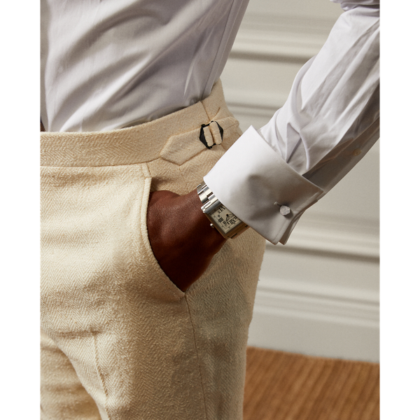 Cream Gregory Silk-Linen Herringbone Trouser Purple Label 7