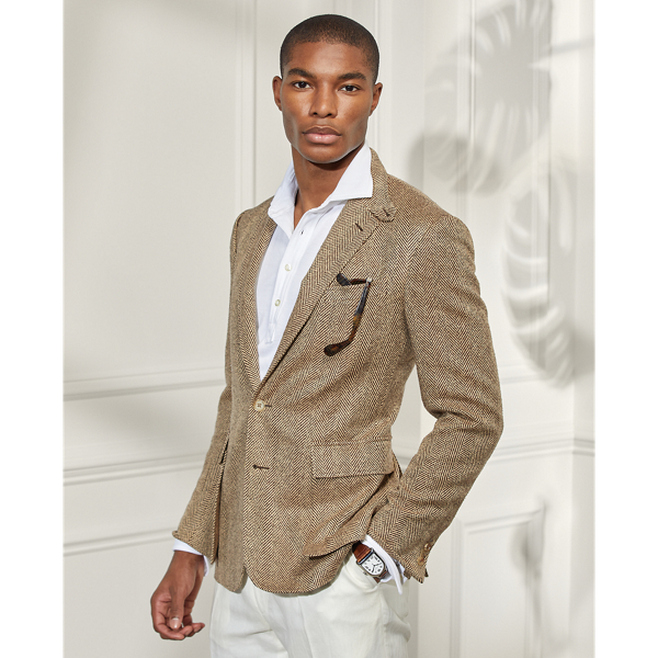 Brown/Cream Kent Silk Herringbone Tweed Sport Coat Purple Label 4