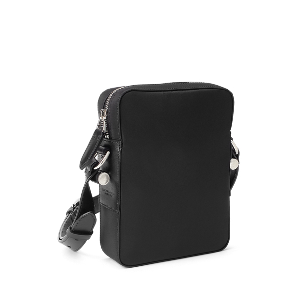 Black Calfskin-Trim Twill Crossbody Bag Purple Label 2