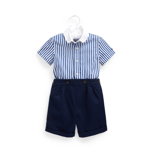 Striped Shirt &amp; Pleated Short Set
