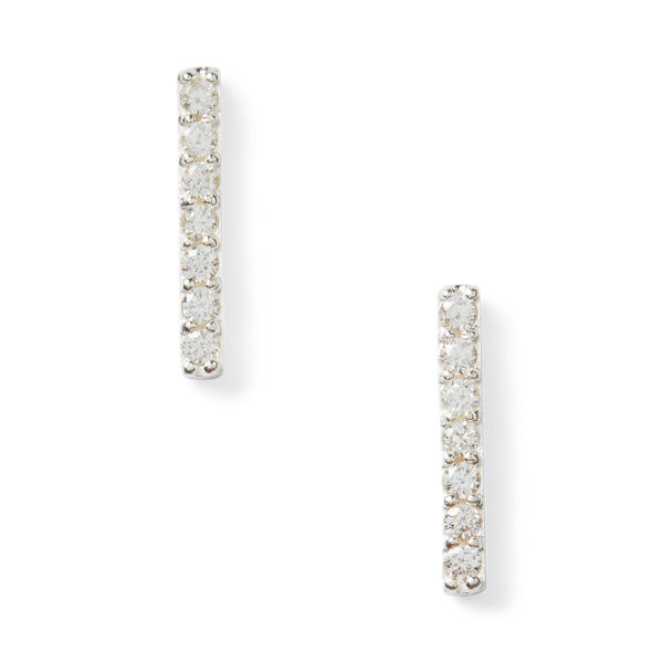 Sterling Silver Pave Bar Stud Earrings