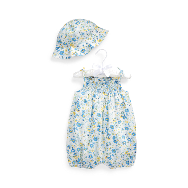 Floral Cotton Bubble Shortall &amp; Hat Set Baby Girl 1