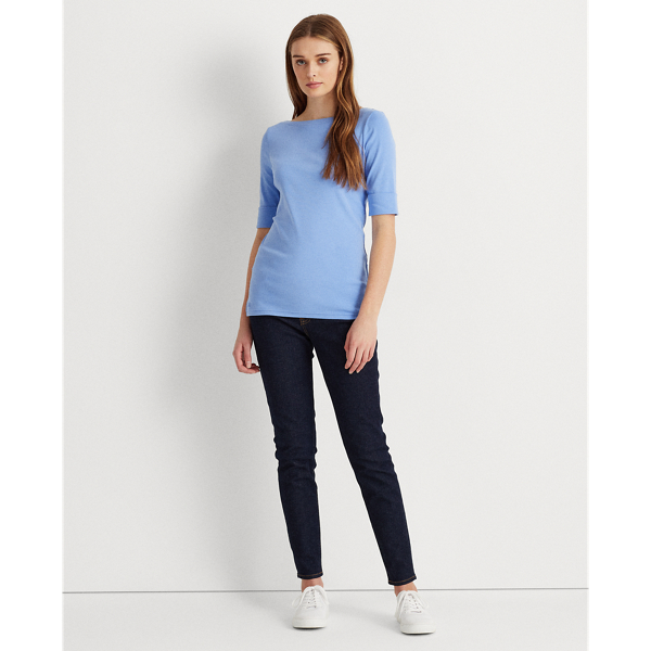 Cabana Blue Stretch Cotton Boatneck Tee Lauren 4