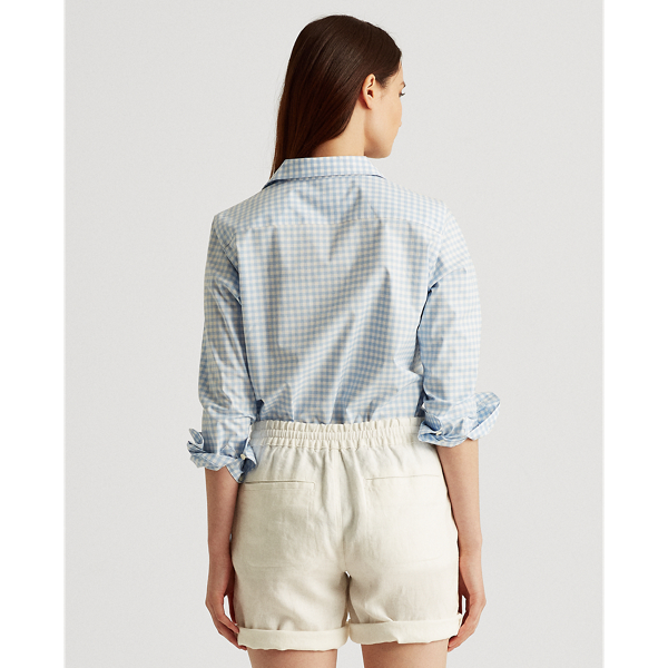 Blue/White Easy Care Gingham Cotton Shirt Lauren 5