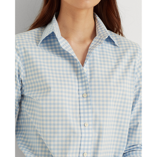 Blue/White Easy Care Gingham Cotton Shirt Lauren 6