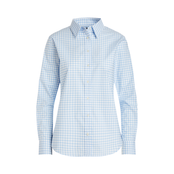 Blue/White Easy Care Gingham Cotton Shirt Lauren 2