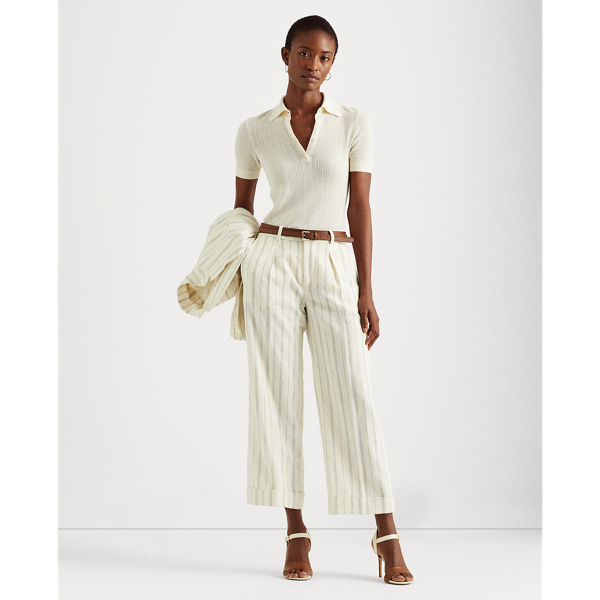 Mascarpone Cream Rib-Knit Collared Shirt Lauren 4