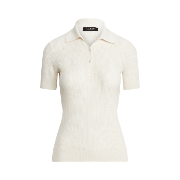 Mascarpone Cream Rib-Knit Collared Shirt Lauren 2