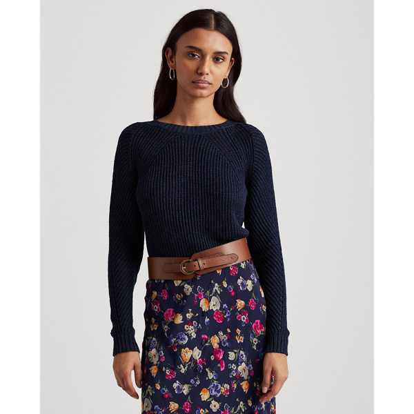 Refined Navy Linen-Blend Crewneck Sweater Lauren 1