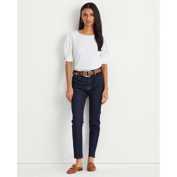 White Slub Jersey Puff-Sleeve Top Lauren 4
