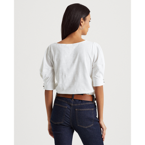 White Slub Jersey Puff-Sleeve Top Lauren 5