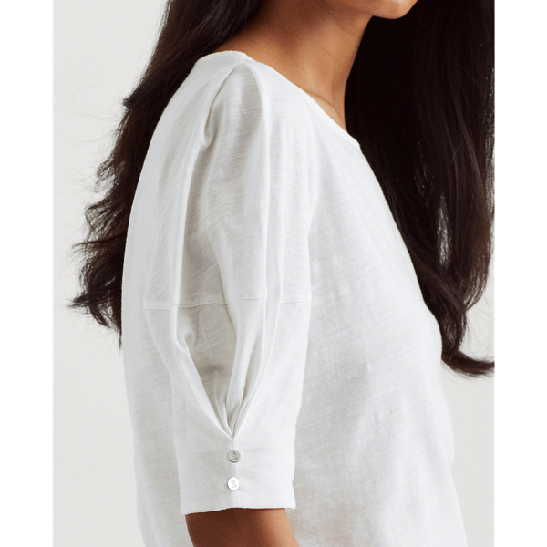 White Slub Jersey Puff-Sleeve Top Lauren 6